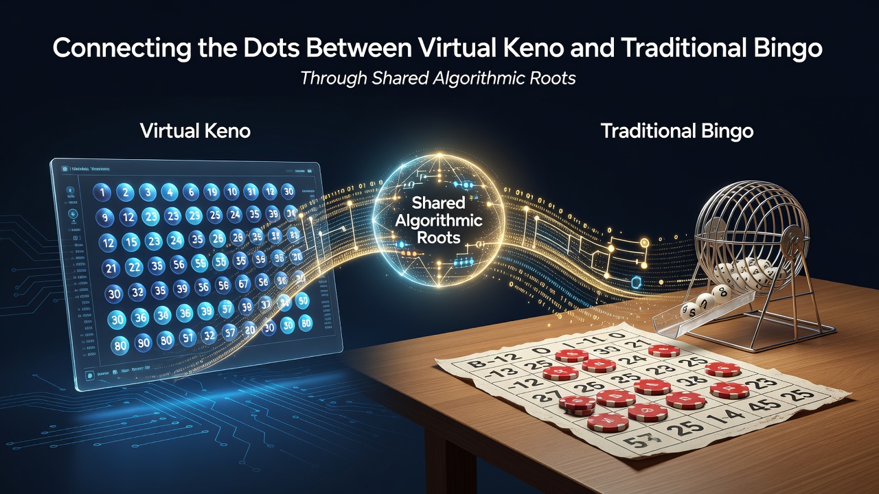 Diagram comparing random number generation processes in digital keno and classic bingo setups