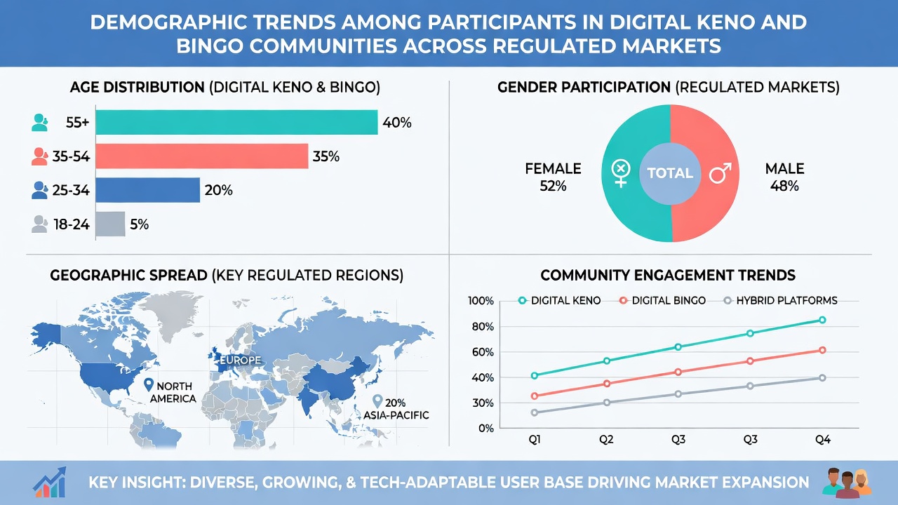 Infographic illustrating geographic distribution of digital keno and bingo users across regulated regions