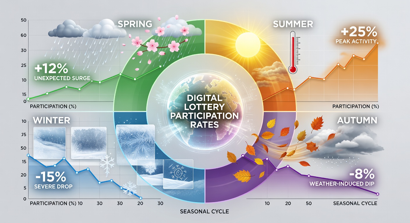 Charts and graphs illustrating lottery participation fluctuations linked to seasonal climate variations