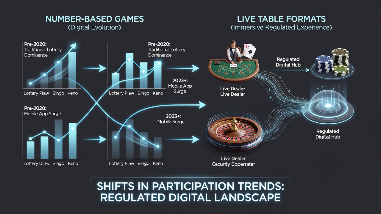 Detailed view of player engagement metrics for number games versus live tables