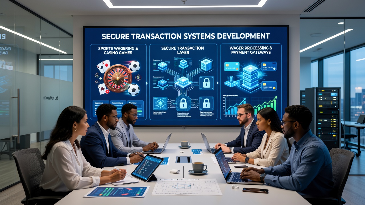 Blockchain nodes and AI monitoring dashboards used in secure digital wagering transaction networks