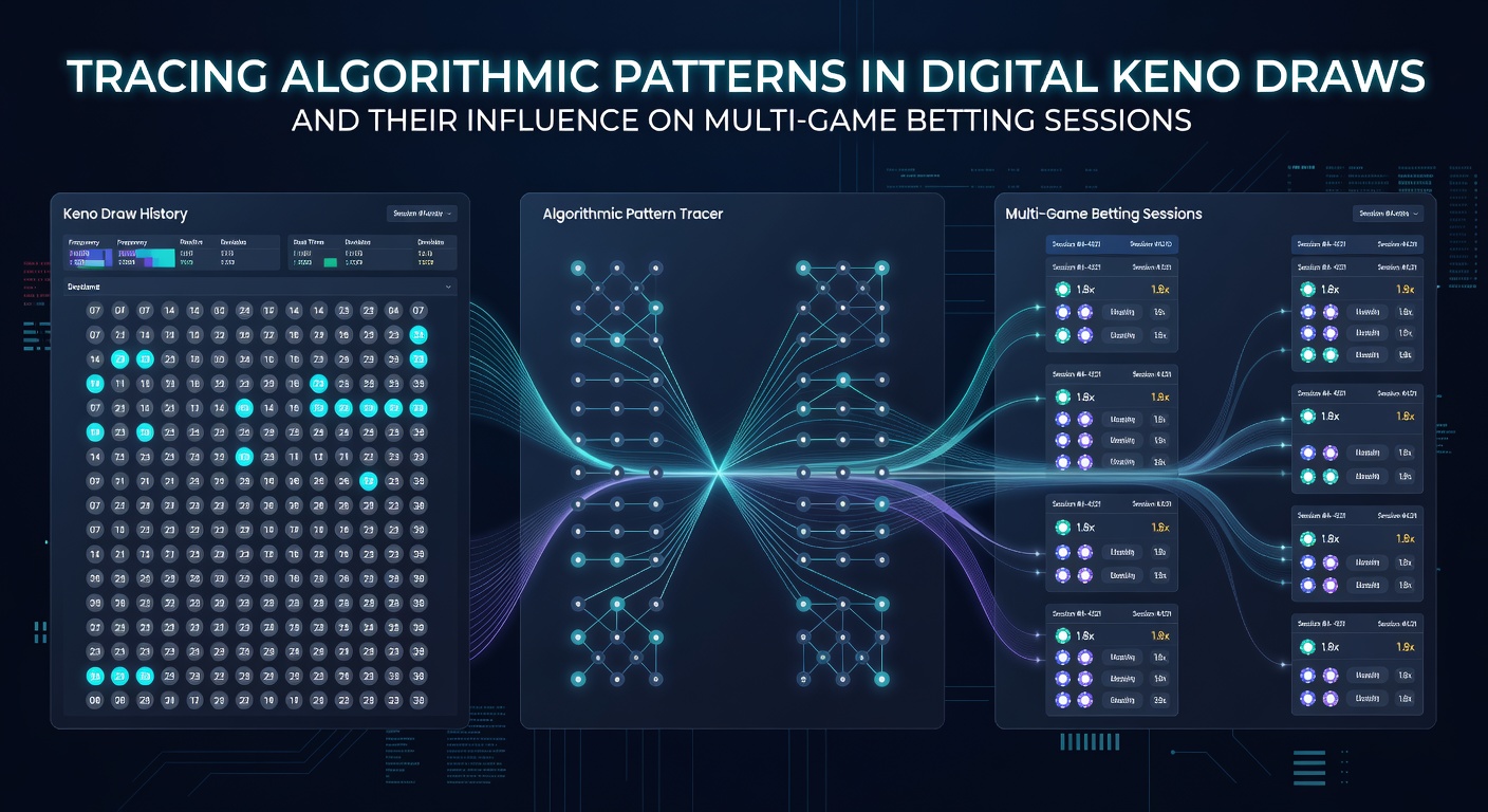 Visualization of algorithmic sequences in digital keno number draws displayed on a casino interface